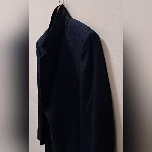 Vintage 80s Men's Sport Coat Jacket Canvas Navy Gold Buttons 2-Btn Canada Sz 40R - Picture 5 of 12